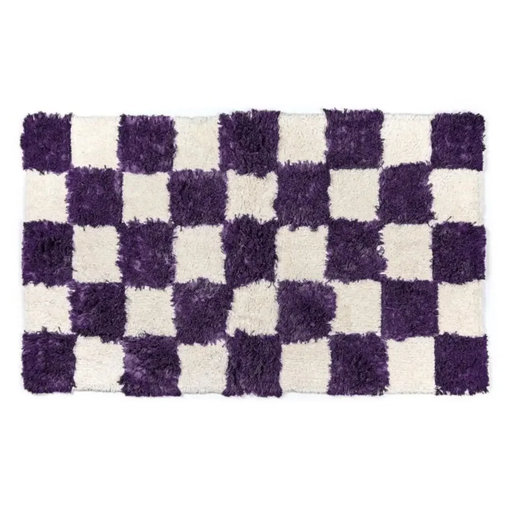 NEW Mackenzie-Childs Checkerboard Violet Bath Rug 24x40 Cotton
